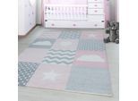 Kinderteppich AYYILDIZ TEPPICHE "Kids 620" Gr. 3, pink, B:120cm H:12mm L:170cm, Kunstfaser, Teppiche, Kinderteppich, auch in rund, Kurzflor, Sterne Wolken