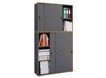 Aktenschrank VCM "Büroschrank Aktenschrank Schiebetüren Salia 5fach", schwarz (anthrazit), B:100cm T:37cm, Obermaterial: 100% Holz Wood., Schränke, Aktenschrank