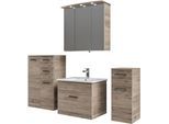 Badmöbel-Set SAPHIR "5-teilig, mit Spiegelschrank", sanremo eiche terra quer nachbildung, B:165cm H:200cm T:45cm, Kastenmöbel-Sets, Badmöbel-Set