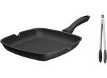 Grillpfanne GSW "Grillmeister", schwarz, H:4,4cm Ø:28cm, Pfannen, Grillpfanne, inklusive Servierzange, Induktion
