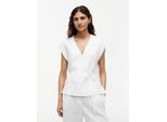 Wickelbluse TOMMY HILFIGER "ESS LINEN WRAP TIE NS VEST", Damen, Gr. 40, classic weiß, Web, Obermaterial: 76% Leinen, 24% Lyocell, unifarben, normal, V-Ausschnitt, Blusen, Materialmix, Bindeband