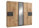 P & B Drehtürenschrank Wimex Vegas, Graphit, Eiche, Holzwerkstoff, 6 Fächer, 4 Schublade(n) Schubladen, 225x208x58 cm, BQ - Bündnis für Qualität, Made in Germany, DIN EN ISO 9001, in verschiedenen Größen erhältlich, Holzdekoren Schrankfront mit Spiegel, Schlafzimmer, Kleiderschränke, Drehtürenschränke