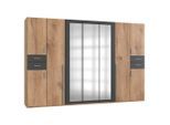 P & B Drehtürenschrank Wimex Vegas, Graphit, Eiche, Holzwerkstoff, 7 Fächer, 4 Schublade(n) Schubladen, 313x208x58 cm, BQ - Bündnis für Qualität, Made in Germany, DIN EN ISO 9001, in verschiedenen Größen erhältlich, Holzdekoren Schrankfront mit Spiegel, Schlafzimmer, Kleiderschränke, Drehtürenschränke