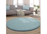 Teppich PACO HOME "Tatami 475", blau, H:24mm Ø:80cm, Polyester, Teppiche, Teppich, Kurzflor, Uni Farben, mit Memory Foam, waschbar
