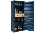 Ambia Home Barschrank, Blau, Gold, Holz, Metall, Holzwerkstoff, Mangoholz, Hartholz, Vintage, 1 Fächer, 2 Schublade(n) Schubladen, 73x176x41 cm, stehend, handgemacht, Esszimmer, Barmöbel, Barschränke & Theken