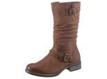 Stiefel RIEKER, Damen, Gr. 37, Normalschaft, braun (cognac, used), Lederimitat, used, Schuhe Stiefel, Boots, Winterboots, Blockabsatz mit gerafftem slouchy-Schaft