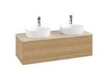 Villeroy und Boch Antao Waschtisch-Unterschrank L35053HN mit Beleuchtung, 120x36x50cm, Hahnloch, Waschbeckenplattenfarbe botticino, honey oak
