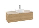 Villeroy und Boch Antao Waschtisch-Unterschrank L32153HN mit Beleuchtung mit Struktur, 120x36x50cm, Hahnloch, Waschbeckenplattenfarbe botticino, honey oak