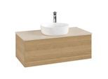 Villeroy und Boch Antao Waschtisch-Unterschrank L31053HN mit Beleuchtung, 100x36x50cm, Hahnloch, Waschbeckenplattenfarbe botticino, honey oak