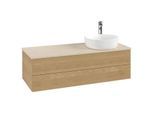 Villeroy und Boch Antao Waschtisch-Unterschrank K23053HN 120x36x50cm, Hahnloch, Waschbeckenplattenfarbe botticino, honey oak