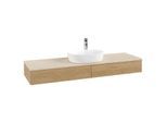 Villeroy und Boch Antao Waschtisch-Unterschrank L14153HN mit Beleuchtung mit Struktur, 160x19x50cm, Hahnlochbohrung, Waschbeckenplattenfarbe botticino, honey oak