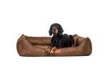 Tierlando ALBERTO ORTHO Orthopädisches Hundebett mit Velours Vintage hellbraun 1,2 m, 25 cm, 85 cm
