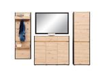 , Schwarz, Eichefarben , Holzwerkstoff , 3 Schublade(n) Schubladen , 251.3x200.7x38 cm , Beleuchtung , Garderobe, Garderoben-Set