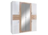 P & B , Weiß, Eiche Artisan , Holzwerkstoff , 5 Fächer , 4 Schublade(n) Schubladen , 180x208x58 cm , BQ - Bündnis für Qualität, Made in Germany, DIN EN ISO 9001 , in verschiedenen Größen erhältlich, in verschiedenen Holzdekoren erhältlich, Schrankfront mit Spiegel ,