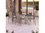 Beldano , Grau , Metall, Glas, Textil , 90x74x150 cm , wetterbeständig, Tisch mit Glasplatte , Gartenmöbel, Gartenmöbel-Sets, Gartengarnituren