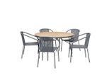 Gardenson , Anthrazit, Dunkelgrau, Teakfarben , Holz, Metall, Kunststoff , Teakholz , vollmassiv , rund , 180x74x180 cm , Gartenmöbel, Gartenmöbel-Sets, Gartengarnituren