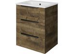 Badmöbel-Set SAPHIR "Mineralmarmor-Waschtisch mit Waschtischunterschrank", eiche ribbeck quer nachbildung, B:61cm H:74cm T:46cm, Holzwerkstoff, Kastenmöbel-Sets, Badmöbel-Set