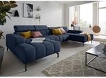 Wohnlandschaft DOMO COLLECTION "Cunelli tolle Sitznähte als Designelement, fester Sitzkomfort, U-Form", blau (dunkelblau), B:376cm H:79cm T:175cm, Sofas, Wohnlandschaft, whlw. verstellbare Kopfteile, passend für gängige Saugroboter