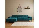 Ecksofa DOMO COLLECTION "Trento L-Form, mit Kufenfuß oder Einzelfuß", blau (dunkelblau), B:287cm H:79cm T:175cm, 100% Polyester, Sofas, Ecksofa, whlw. verstellbare Kopfteile, passend für gängige Saugroboter