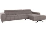 Ecksofa DOMO COLLECTION "Trento L-Form, mit Kufenfuß oder Einzelfuß", grau (stone), B:287cm H:79cm T:175cm, 100% Polyester, Sofas, Ecksofa, whlw. verstellbare Kopfteile, passend für gängige Saugroboter