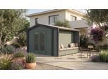 Gartenhaus WEKA "Killarney", grüngrau, anthrazit, ohne Fußboden, ohne Dacheindeckung, Massivholz, Gartenhäuser, Gartenhaus, Doppeltür mit Lamellen, inkl. Sitztruhe