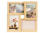 Bilderrahmen Collage QUEENCE "Rahmen 3D Holz in braun", beige (natur), B:29cm H:29cm T:3cm, MDF, Bilderrahmen, Bilderrahmen Collage, Platz für 4 Fotos in 10x15cm