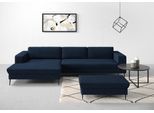 Ecksofa DOMO COLLECTION "Modica, zeitlos & elegant, Breite 329cm, hoher Fuß, bequem, L-Form", blau (marine), B:329cm H:81cm T:173cm, Sofas, Ecksofa, Auch in Cord, Fußhöhe passend für gängige Saugroboter