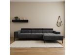 Ecksofa DOMO COLLECTION "Trento L-Form, mit Kufenfuß oder Einzelfuß", grau (dunkelgrau), B:287cm H:79cm T:175cm, 92% Polyester, 8% Nylon, Sofas, Ecksofa, whlw. verstellbare Kopfteile, passend für gängige Saugroboter