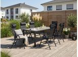 Garten-Essgruppe KONIFERA "»Melbourne«", grau (anthrazit, schwarz, anthrazit), Einlegeplatte, 7tlg. Set Melbourne, Aluminium, Polyester, Polywood, Sitzmöbel-Sets, mit ausziehbarem Tisch 163 - 213cm und verstellbaren Stühlen