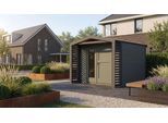 Gartenhaus WEKA "Killarney", grüngrau, anthrazit, ohne Fußboden, ohne Dacheindeckung, Massivholz, Gartenhäuser, Gartenhaus, Doppeltür, 1 1/2 Seite mit Fenster, inkl. Rhombusvordach