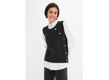 2-in-1-Pullover BONPRIX, Damen, Gr. 40/42 (M), grau (anthrazit meliert), Feinstrick;Web, Obermaterial: 50% Viskose, 26% Polyamid, 24% Polyester. Webteil: 100% Polyester, unifarben, unifarben mit Farbeinsätzen, bequem Po-bedeckend, Rundhals, 1-Knopf-Manschette, Pullover, bestehend aus Strickpullunder mit Bluseneinsatz. bequem, Zierknöpfe