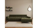 Ecksofa DOMO COLLECTION "Trento L-Form, mit Kufenfuß oder Einzelfuß", grün, B:287cm H:79cm T:175cm, 100% Polyester, Sofas, Ecksofa, whlw. verstellbare Kopfteile, passend für gängige Saugroboter