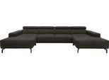 Wohnlandschaft DOMO COLLECTION "Cunelli tolle Sitznähte als Designelement, fester Sitzkomfort, U-Form", braun (dunkelbraun), B:376cm H:79cm T:175cm, Lederlook;100% Polyurethan, Sofas, Wohnlandschaft, whlw. verstellbare Kopfteile, passend für gängige Saugroboter