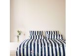 Bettwäsche ELEGANTE "Flowerstripe", marine, B/L: 135cm x 200cm, 1 Stk., 1 Stk., Mako-Satin, B/L: 80cm x 80cm, 2, Mako-Satin, Obermaterial: 100% Baumwolle, Bettwäsche, Bettwäsche, angenehmes Hautgefühl