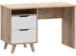 Schreibtisch FORTE, weiß (planked eiche weiß, planked eiche), B:119,7cm H:75cm T:52,7cm, Tische, Schreibtisch, B/H/T 119,7/73,5/52,7 cm, Grifflos