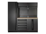 Kraftwerk 3-Element-Schrankwand mit Vierkantlochwand Multiplex-Arbeitsplatte (3964A-BLK)
