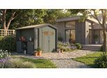 Gartenhaus WEKA "Killarney", grüngrau, anthrazit, ohne Fußboden, ohne Dacheindeckung, Massivholz, Gartenhäuser, Gartenhaus, Doppeltür, 1/4 verglast, inkl. Pflanztisch
