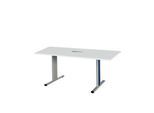 Schäfer Shop Select Besprechungstisch Planova Basic, mit Tischanschlussfeld, Rechteck, T-Fuß, B 1600 x T 800 x H 717 mm, lichtgrau/weißalu