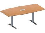 Schäfer Shop Genius Konferenztisch MODENA FLEX, 3-fach Anschluss, Boot, T-Fuß Rechteckrohr, B 2000 x H 650-850 mm, Buche/weißalu
