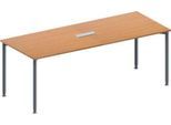 Schäfer Shop Genius Konferenztisch MODENA FLEX, 3-fach Anschluss, Rechteck, 4-Fuß Rundrohr, B 2000 x T 800 x H 720-840 mm, Buche/weißalu