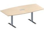 Schäfer Shop Genius Konferenztisch MODENA FLEX, 3-fach Anschluss, Boot, T-Fuß Rechteckrohr, B 2000 x H 650-850 mm, Ahorn/weißalu