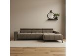 Ecksofa DOMO COLLECTION "Trento L-Form, mit Kufenfuß oder Einzelfuß", grau (taupe), B:287cm H:79cm T:175cm, 92% Polyester, 8% Nylon, Sofas, Ecksofa, whlw. verstellbare Kopfteile, passend für gängige Saugroboter