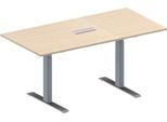 Schäfer Shop Genius Konferenztisch MODENA FLEX, 3-fach Anschluss, Rechteck, T-Fuß Rechteckrohr, B 1600 x T 800 x H 650-850 mm, Ahorn/weißalu