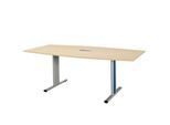Schäfer Shop Select Besprechungstisch Planova Basic, mit Tischanschlussfeld, Boot, T-Fuß, B 2000 x T 1000 x H 717 mm, Ahorn/weißaluminium RAL 9006