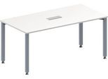 Schäfer Shop Genius Konferenztisch MODENA FLEX, 3-fach Anschluss, Rechteck, 4-Fuß Quadratrohr, B 1600 x T 800 x H 720-840 mm, weiß/weißalu