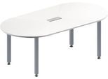 Schäfer Shop Genius Konferenztisch MODENA FLEX, 3-fach Anschluss, Oval, 4-Fuß Quadratrohr, B 2000 x T 1000 x H 720-840 mm, weiß/weißalu