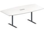 Schäfer Shop Genius Konferenztisch MODENA FLEX, mit Tischanschlussfeld, Boot, T-Fuß Rundrohr, B 2000 x H 650-850 mm, weiß/weißaluminium RAL 9006
