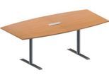 Schäfer Shop Genius Konferenztisch MODENA FLEX, mit Tischanschlussfeld, Boot, T-Fuß Rundrohr, B 2000 x H 650-850 mm, Buche/weißaluminium RAL 9006