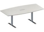 Schäfer Shop Genius Konferenztisch MODENA FLEX, 3-fach Anschluss, Boot, T-Fuß Rechteckrohr, B 2000 x H 650-850 mm, lichtgrau/weißalu