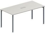 Schäfer Shop Genius Konferenztisch, 3-fach Anschluss, Rechteck, 4-Fuß Rundrohr, B 1600 x T 800 x H 720-840 mm, lichtgrau/weißalu